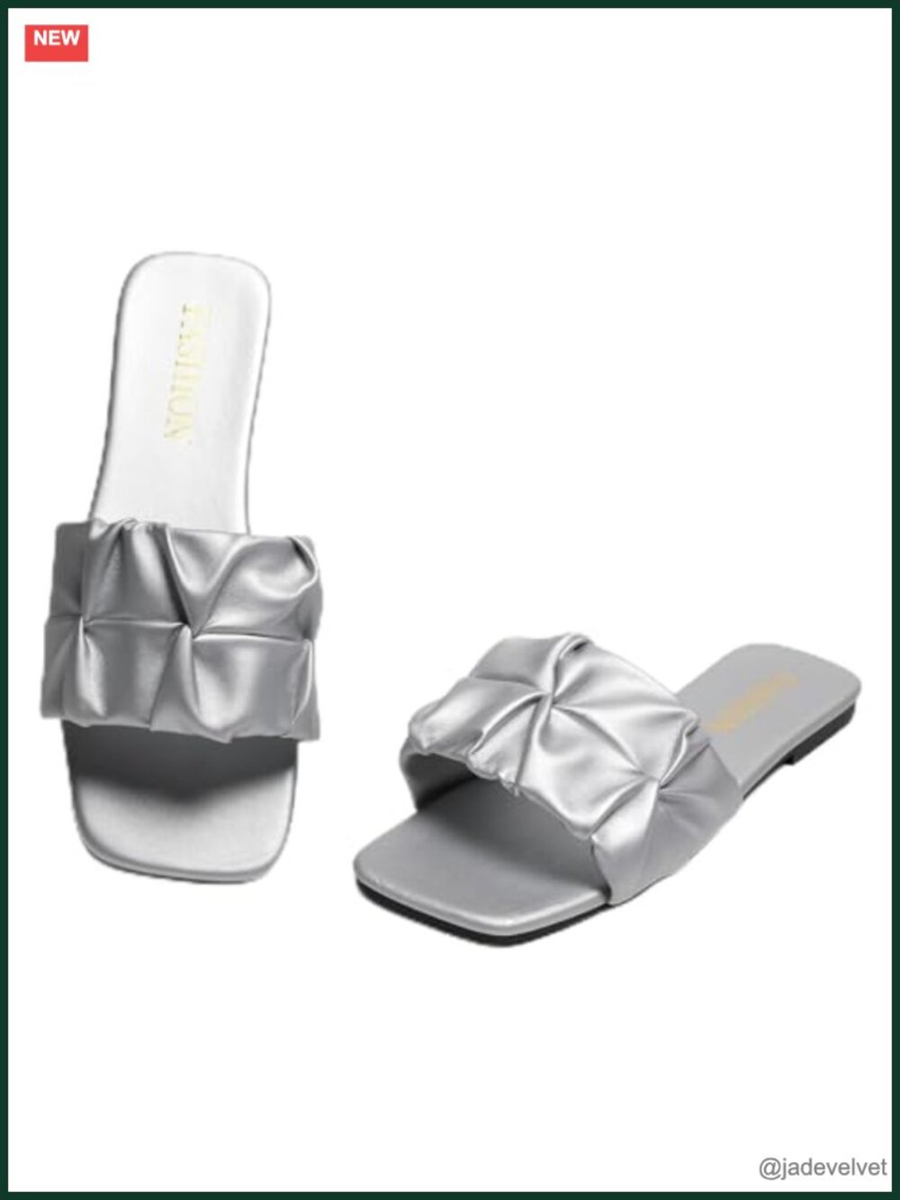 Faux Leather Pleated Square Toe Slide Sandals - Flat Casual & Wedding Sandals